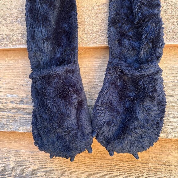 Kids Black Bear Hat With Attached Mittens Plush Fleece Animal Design Warm Winter - Picture 5 of 12